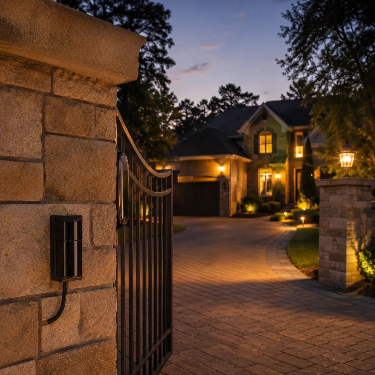 Infrared photoelectric sensor mounted at driveway entrance detecting approaching vehicles or visitors