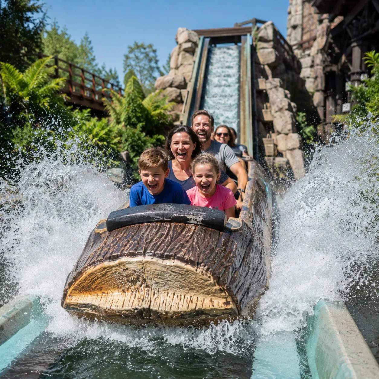 Infrared photoelectric through-beam sensors mounted across a log flume water ride channel detecting boats